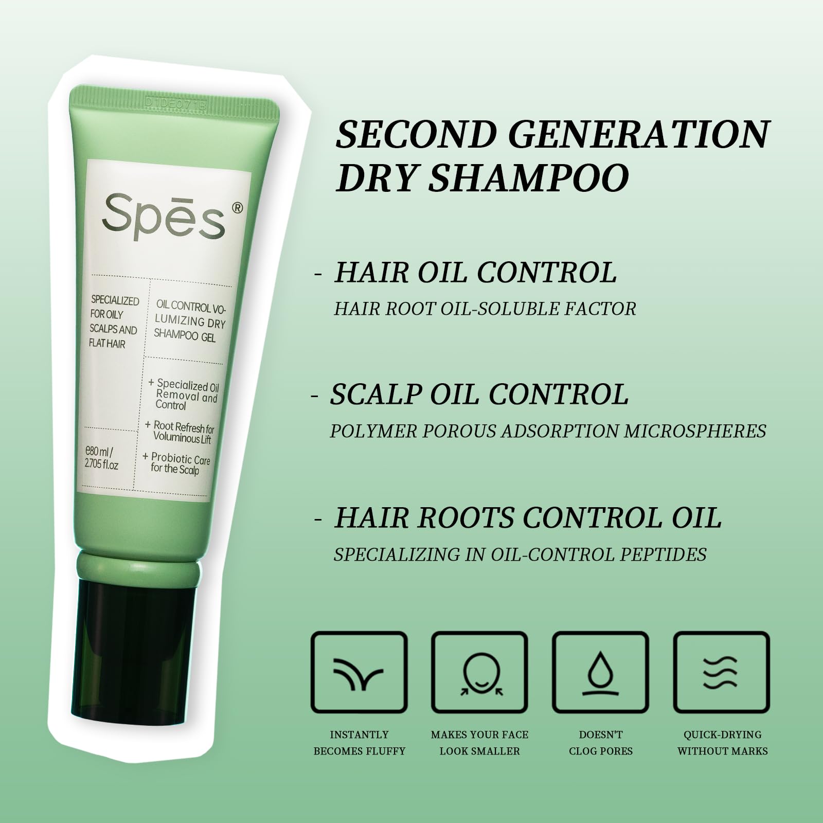 Spes Dry Shampoo Gel transforming into water for fast cleansing