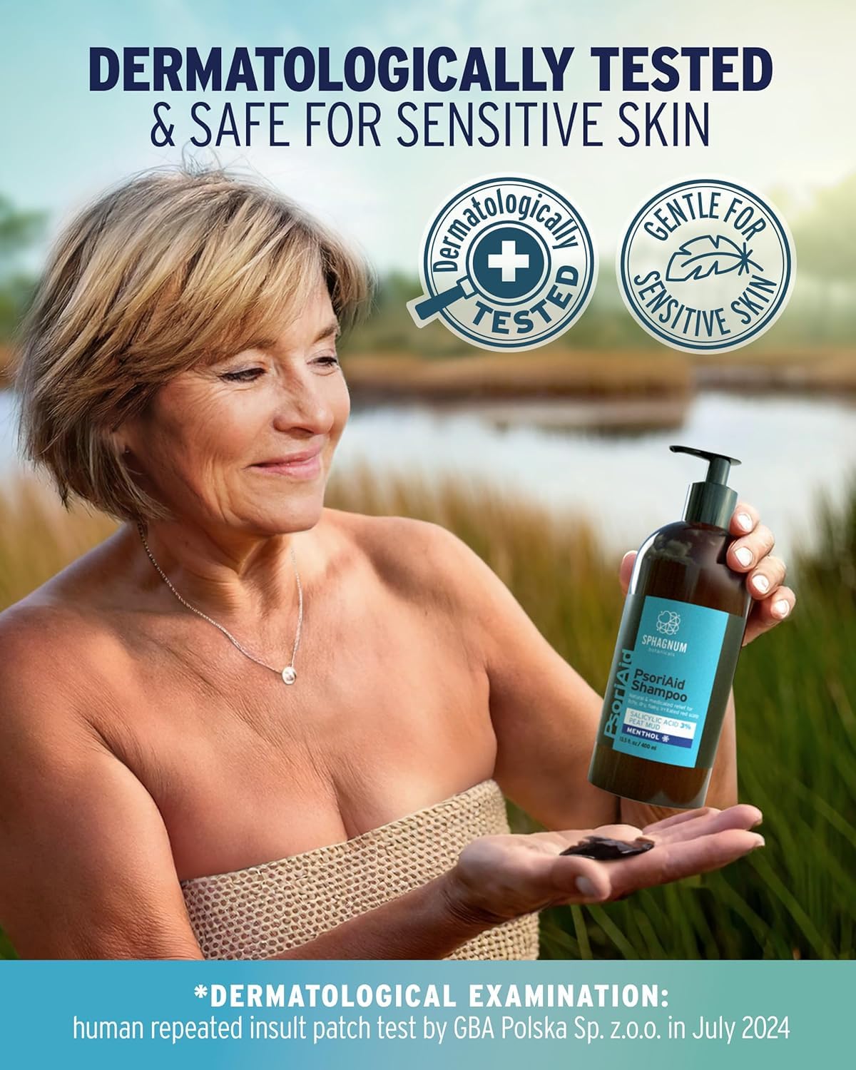 Sphagnum Botanicals psoriasis shampoo before-and-after layout hints healthier hair and balance