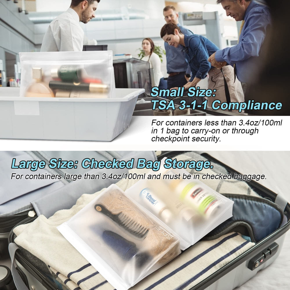 SPLF clear toiletry bags highlight leakproof seams for spill-free travel.