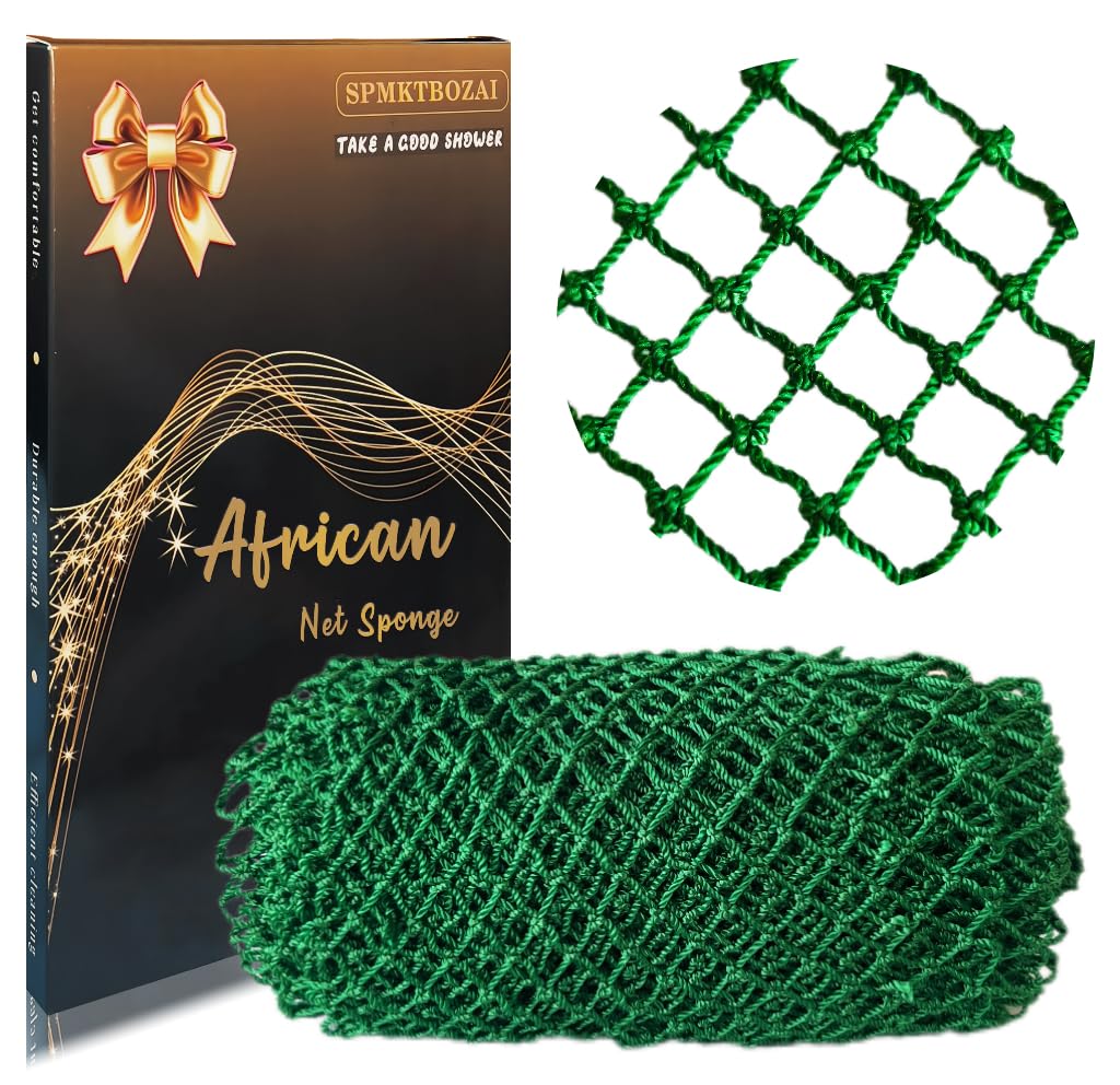 SPMKTBOZAI African Net Sponge front view highlighting sturdy nylon for rich daily cleansing lather.