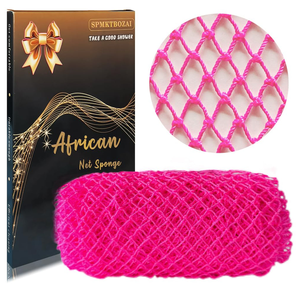 SPMKTBOZAI African net sponge rose pink front view for thorough cleansing and lather