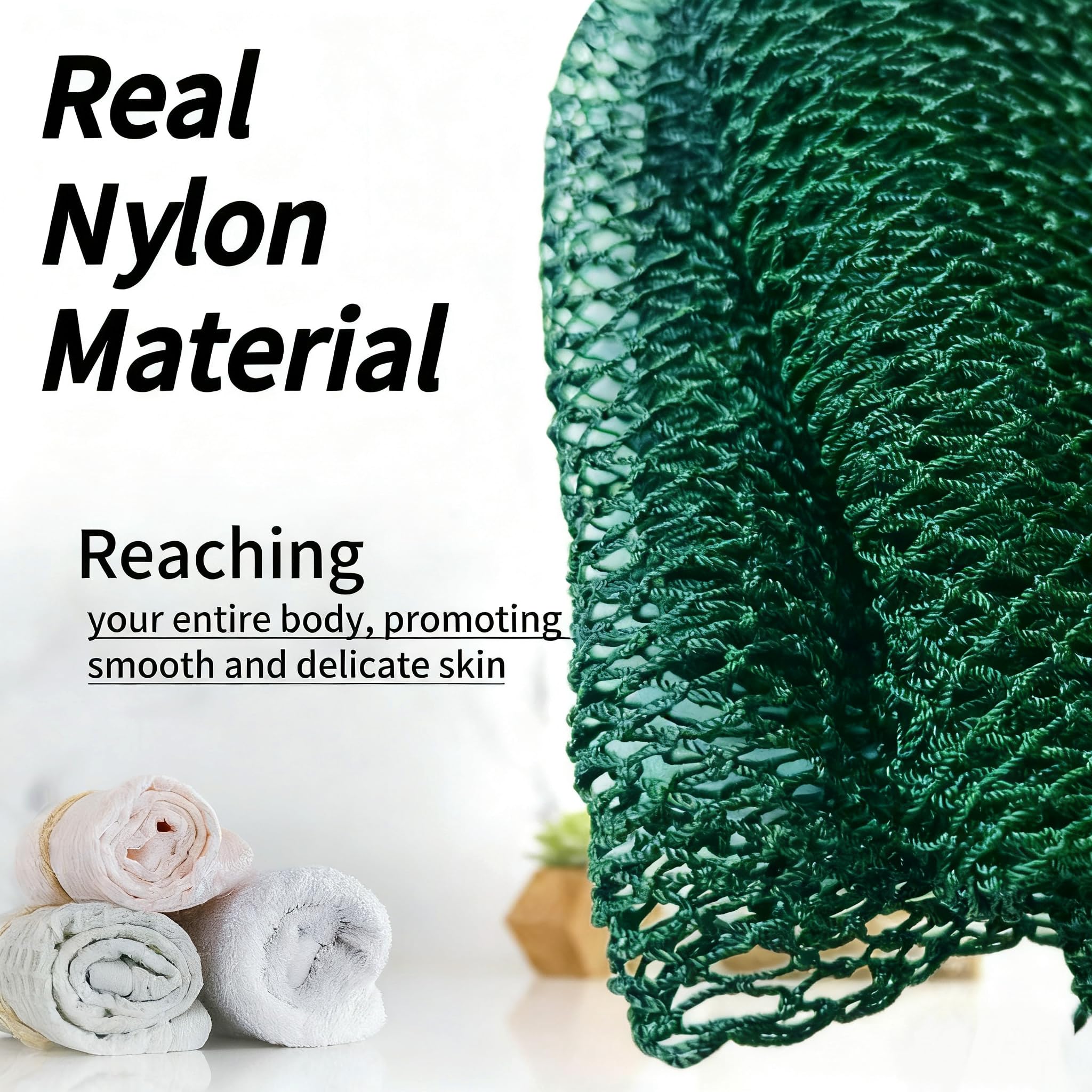 SPMKTBOZAI African Net Sponge stretched view shows full-body reach for back and limbs.