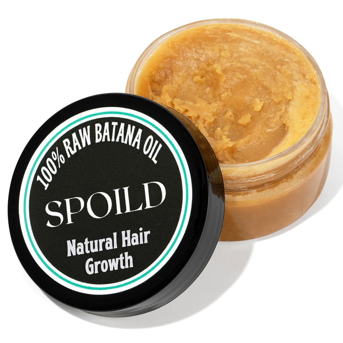 SPOILD Batana oil bottle shows natural, unrefined formula for hair care.