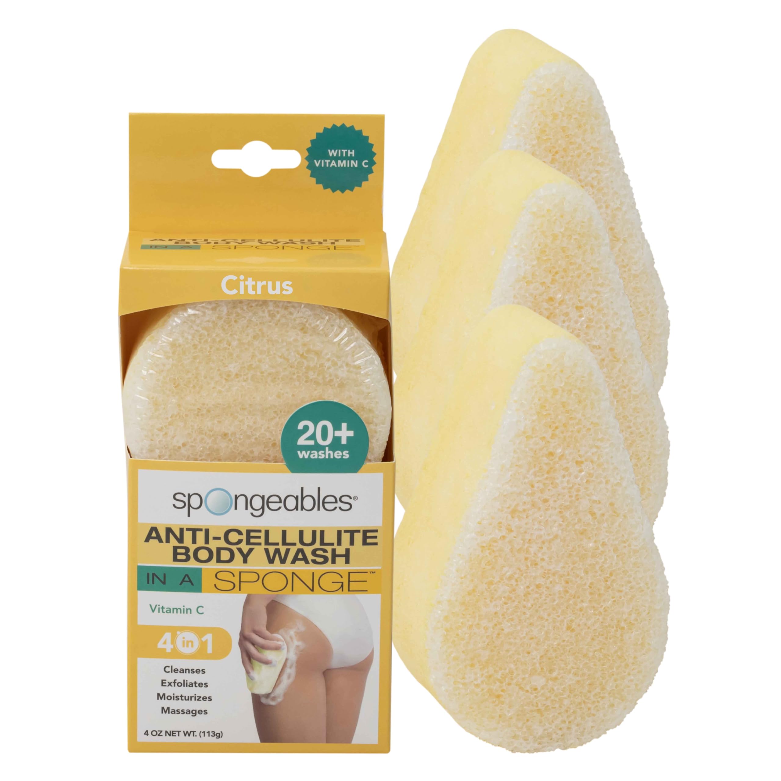 Spongeables anti cellulite body wash citrus sponges pack delivers a bright citrus scent and spa-like experience