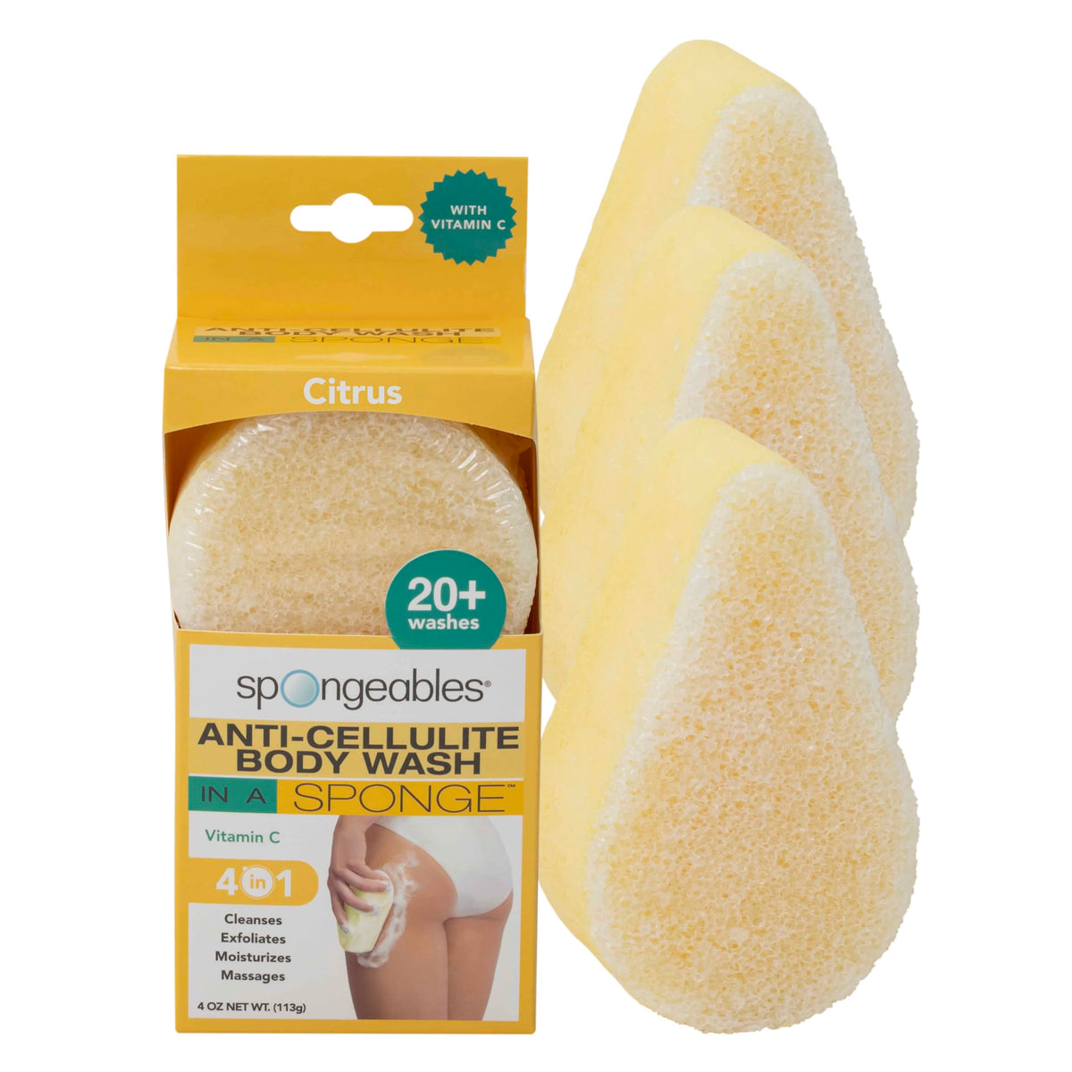 Spongeables anti cellulite body wash citrus sponges pack delivers a bright citrus scent and spa-like experience