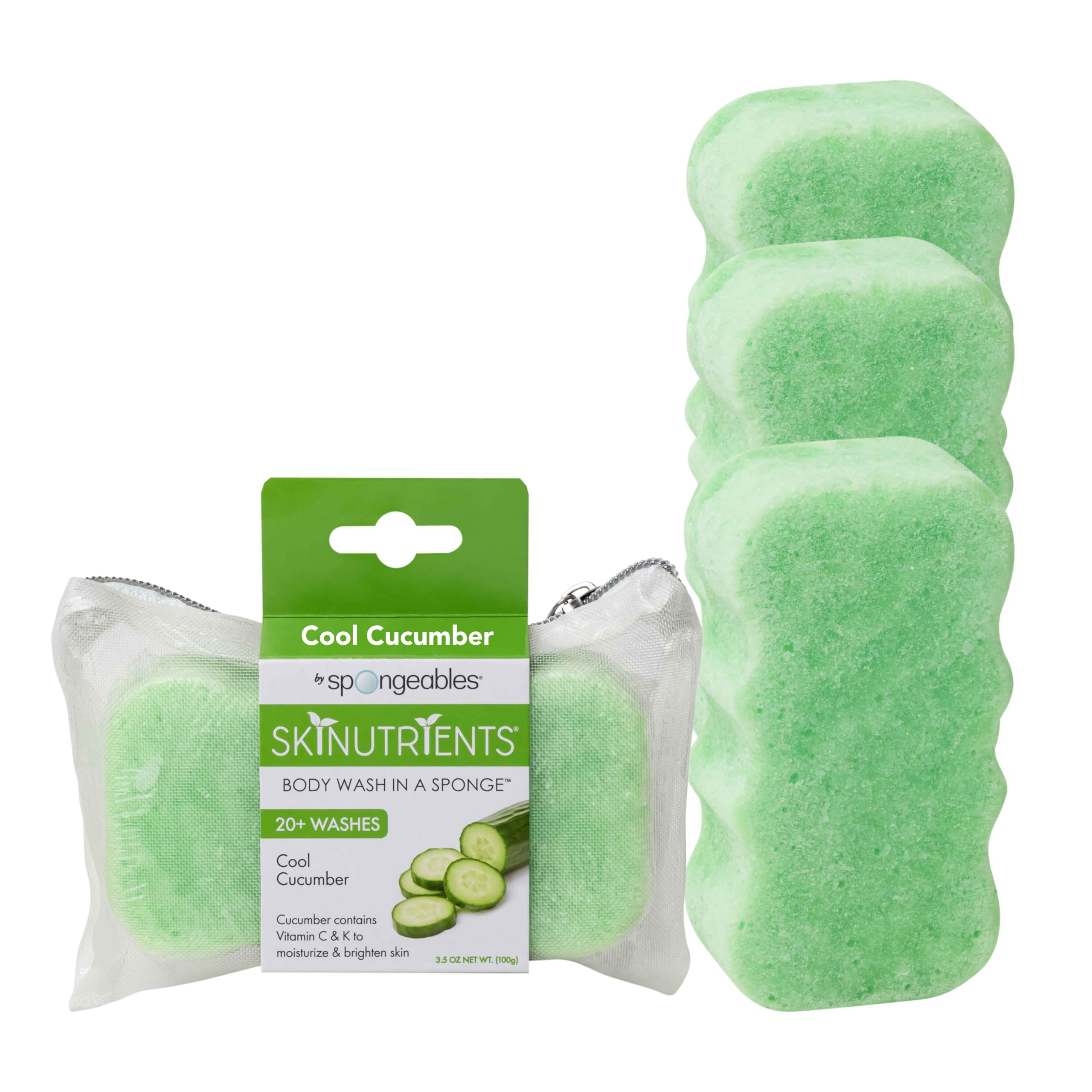 Spongeables Cool Cucumber sponge shows a rich lather for spa-like cleansing