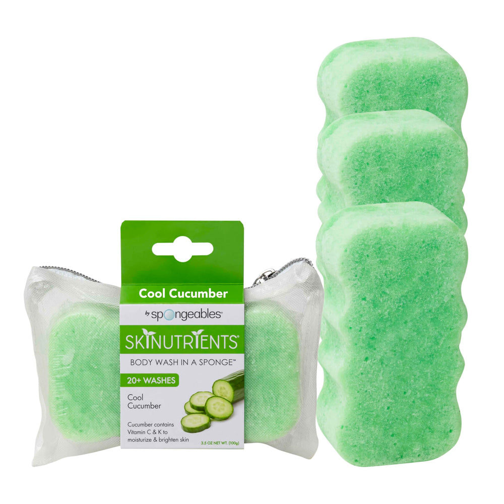 Spongeables Cool Cucumber sponge shows a rich lather for spa-like cleansing