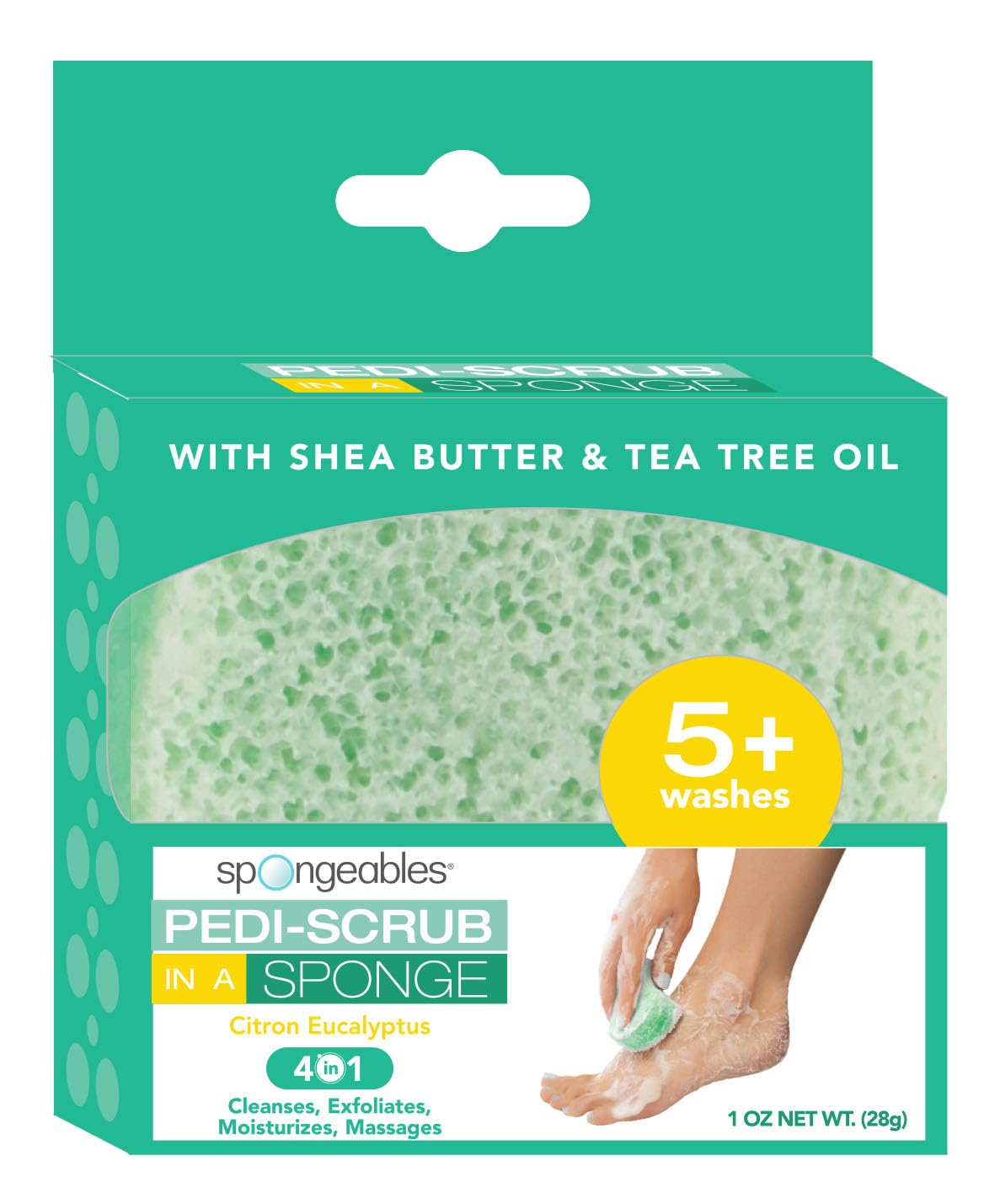Spongeables Pedi Scrub Foot Sponge citron eucalyptus scent enhances refreshing routine.