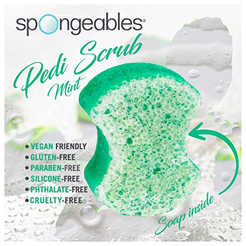 Spongeables Pedi Scrub minty aroma suggests spa-like foot care at home.