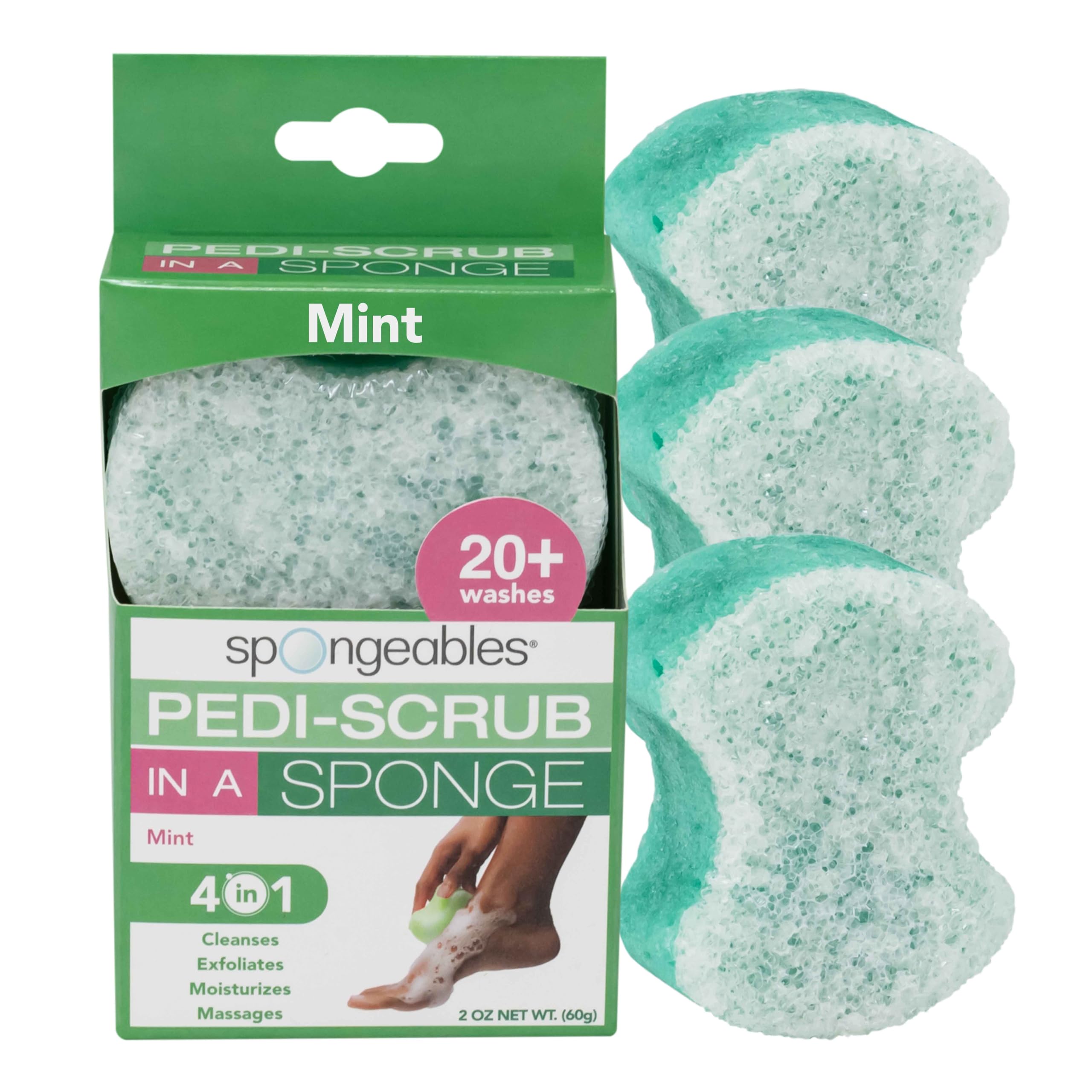 Spongeables Pedi Scrub packaging image shows gift-ready spa presentation.