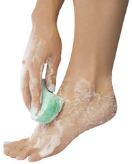 Spongeables Pedi Scrub smooth-side close-up for massaging away impurities.