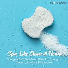 Spongeables Pedi Scrub Sponge textured-side exfoliates and renews dull skin.