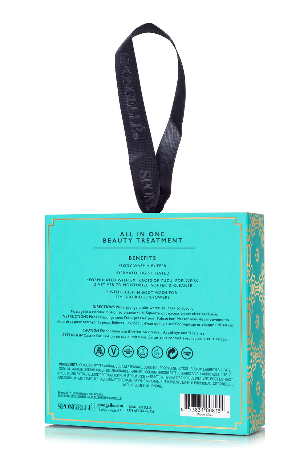 SPONGELLÉ Boxed Flower Buffer Beach Grass infusion close-up highlights Beach Grass extracts.