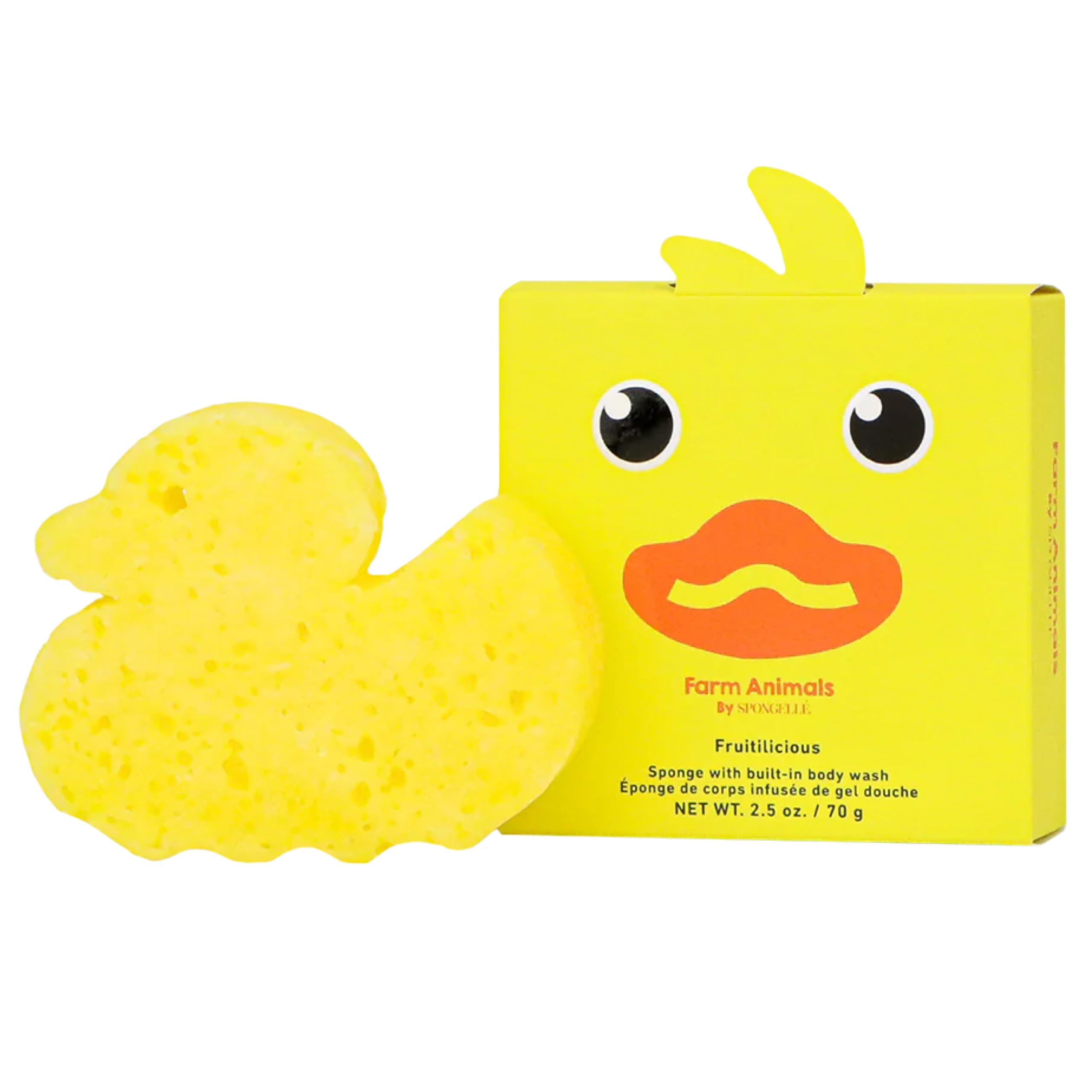 Spongelle Farm Animals Danny Duck close-up shows the soft sponge for gentle cleansing.