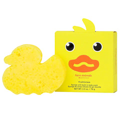 Spongelle Farm Animals Danny Duck close-up shows the soft sponge for gentle cleansing.