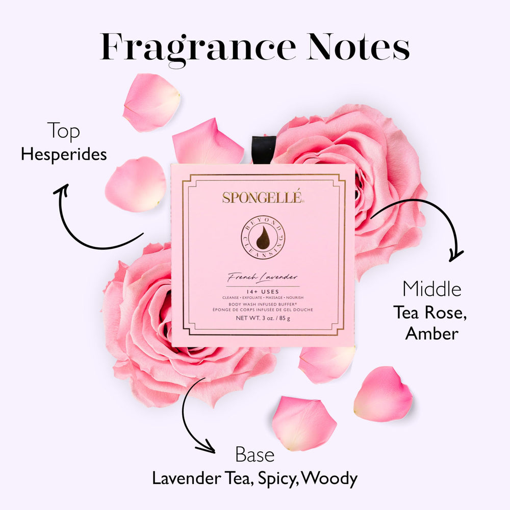 SPONGELLÉ French Lavender infusion closeup emphasizes lavender extract for refreshed skin