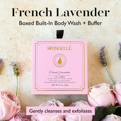SPONGELLÉ French Lavender Buffer open shows built-in wash and scrub in one