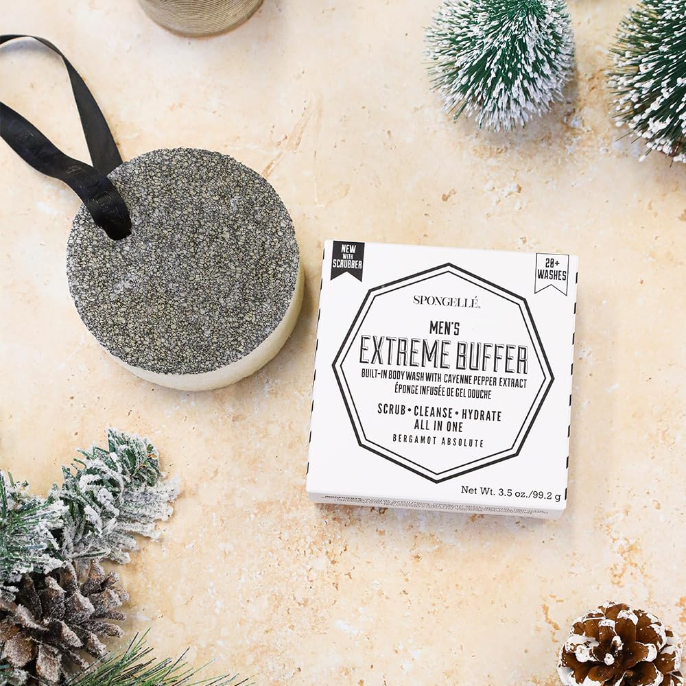 SPONGELLÉ Men's Extreme Buffer cayenne-pepper infusion closeup suggests invigorating cleanse