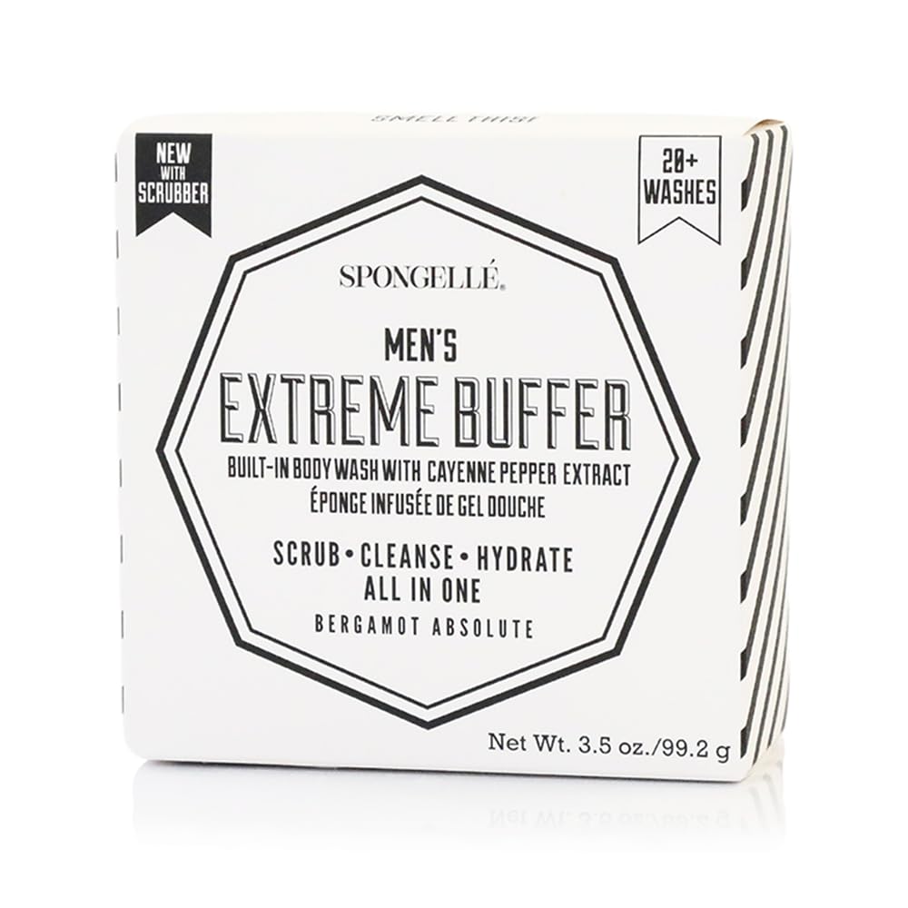 SPONGELLÉ Men's Extreme Buffer in bathroom scene beside soap