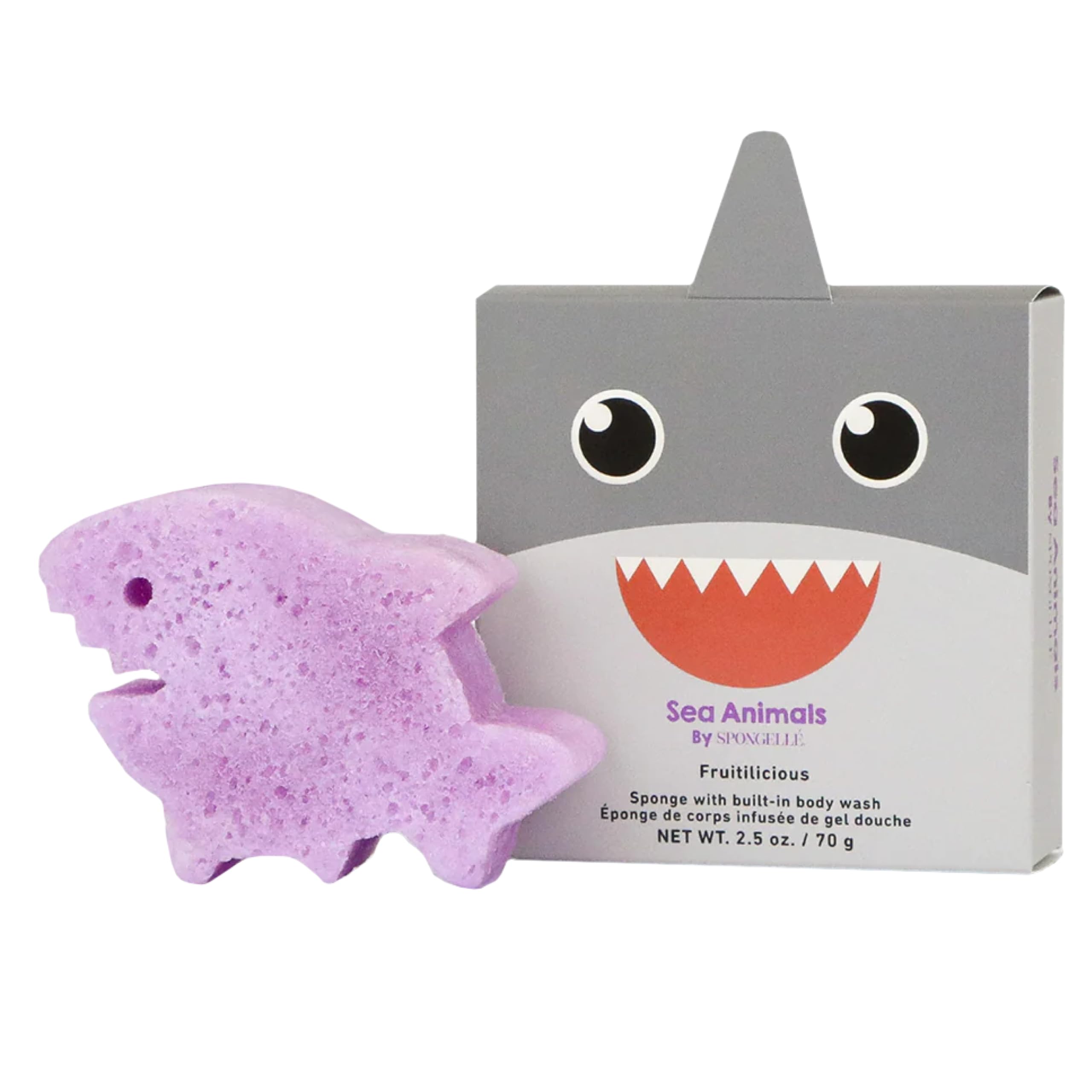SPONGELLÉ Sea Animals Sammy Shark front view for kid-friendly bath time fun