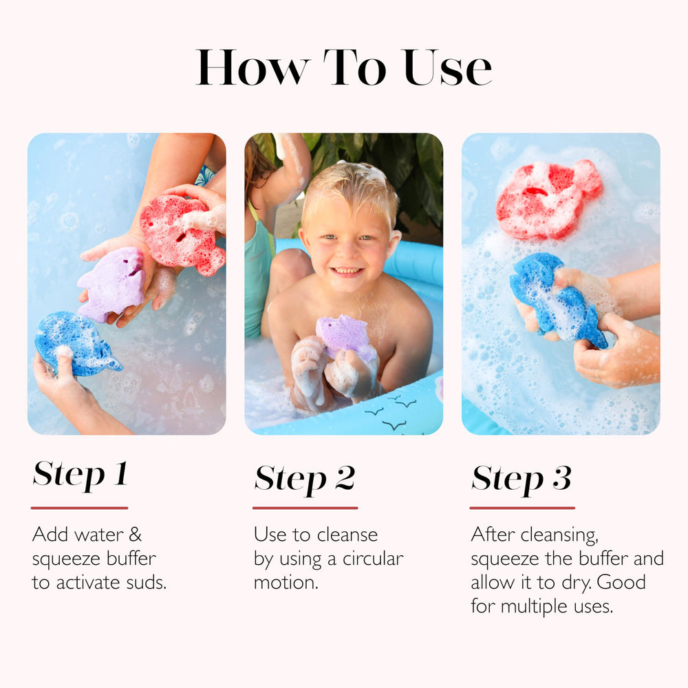 SPONGELLÉ Sea Animals Sammy Shark lather detail emphasizing cleansing design