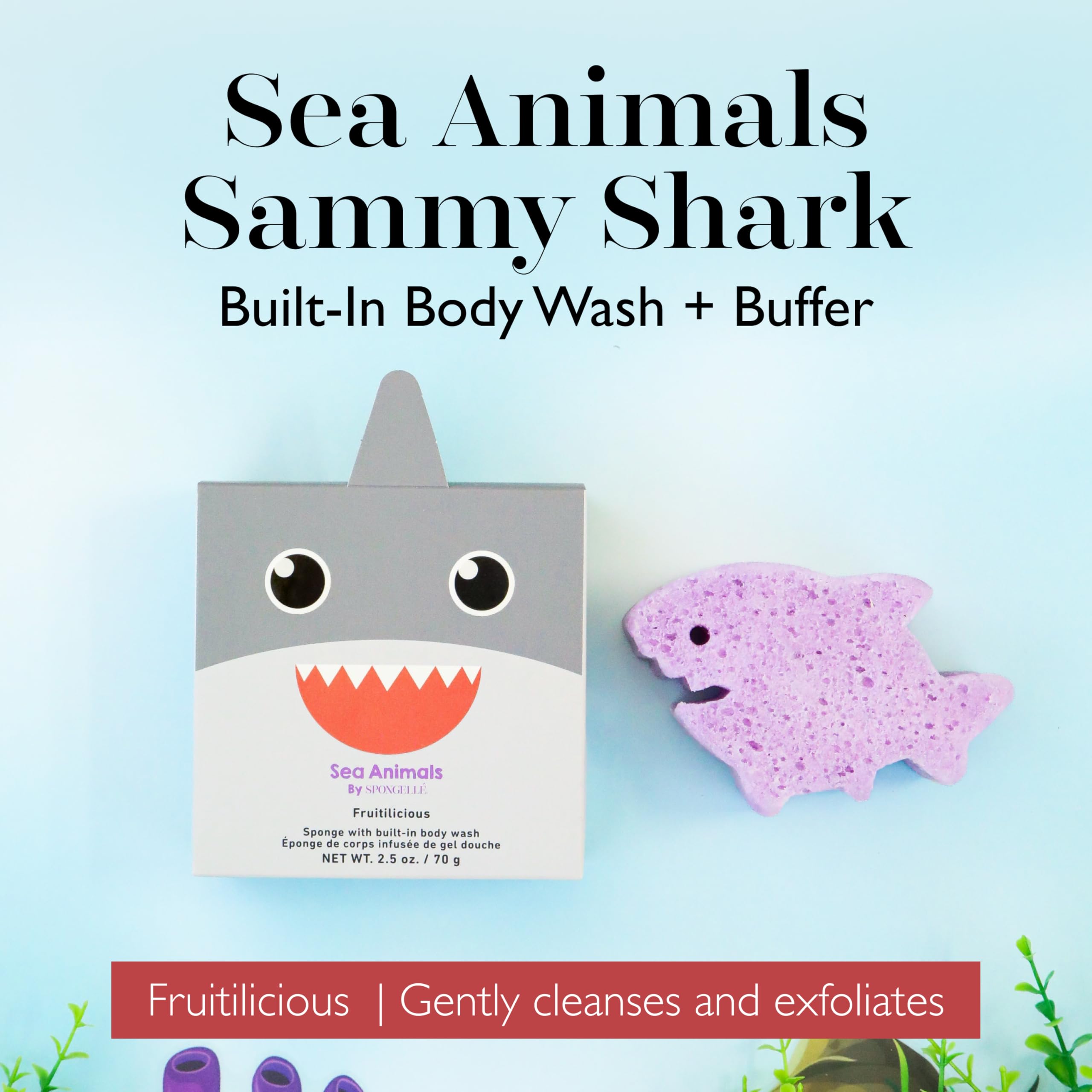 SPONGELLÉ Sea Animals Sammy Shark side view highlighting compact grip