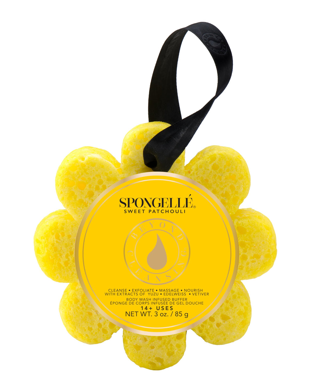 SPONGELLÉ Sweet Patchouli Wild Flower front view, compact all-in-one cleansing tool for travel