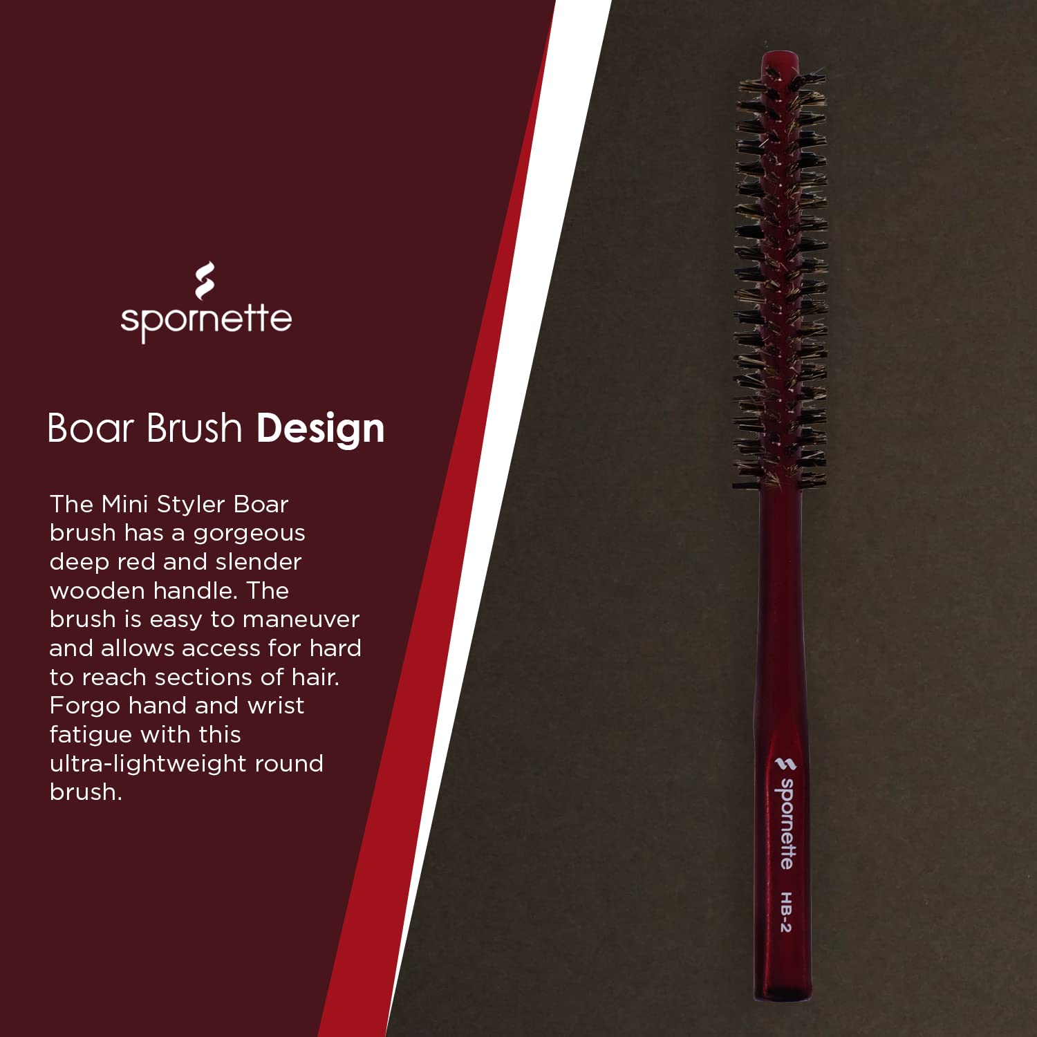 Spornette brush used during blow-drying to boost volume and finish
