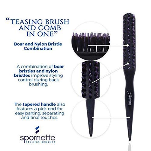 SPORNETTE Little Wonder purple brush in hand for precise styling and flyaway control