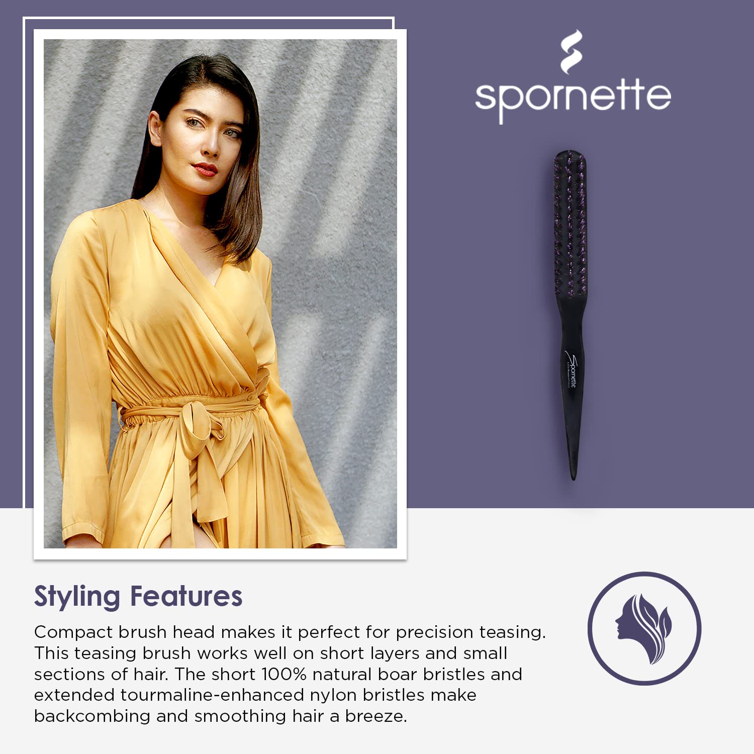 SPORNETTE Little Wonder tourmaline nylon bristles reduce static for sleek styling