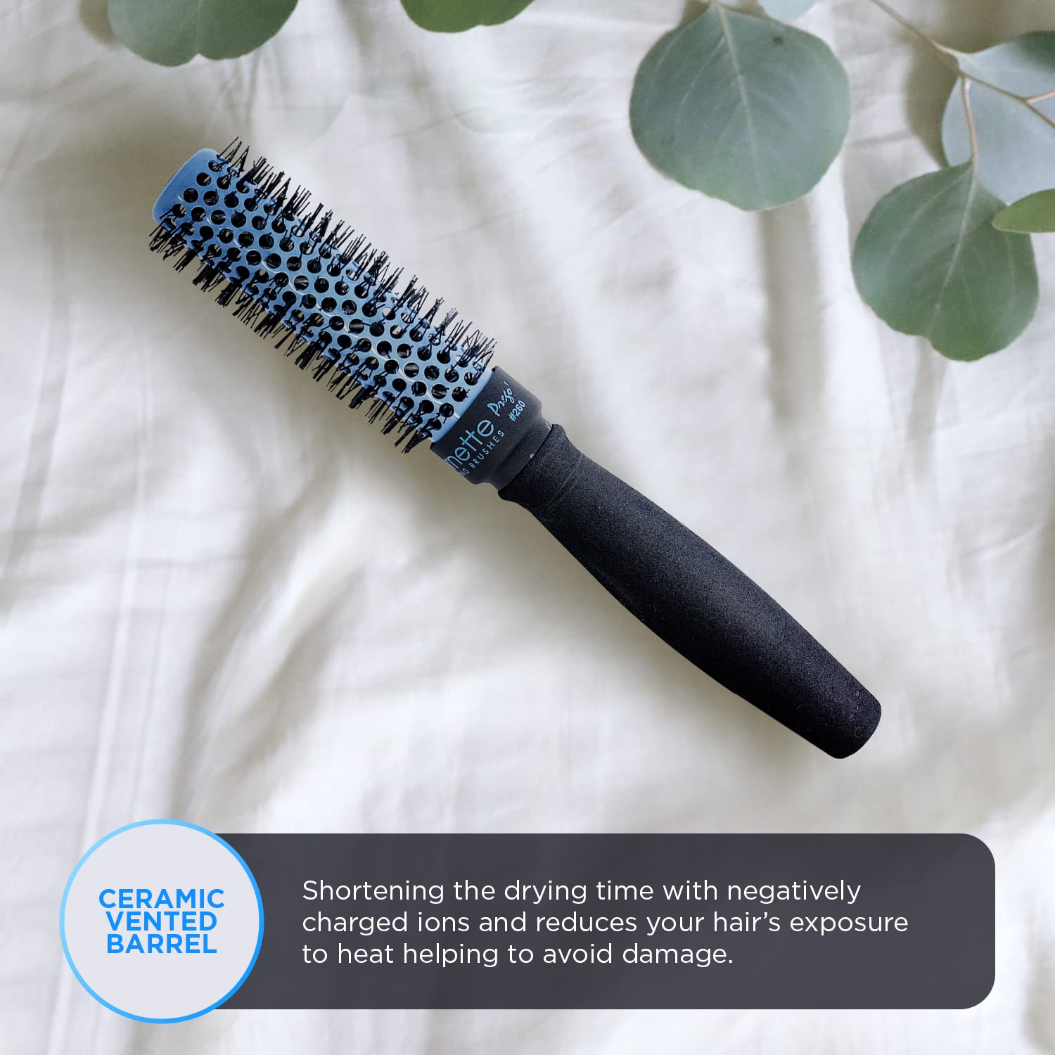 Spornette Prego ceramic vented barrel, even heat for faster drying and less frizz.