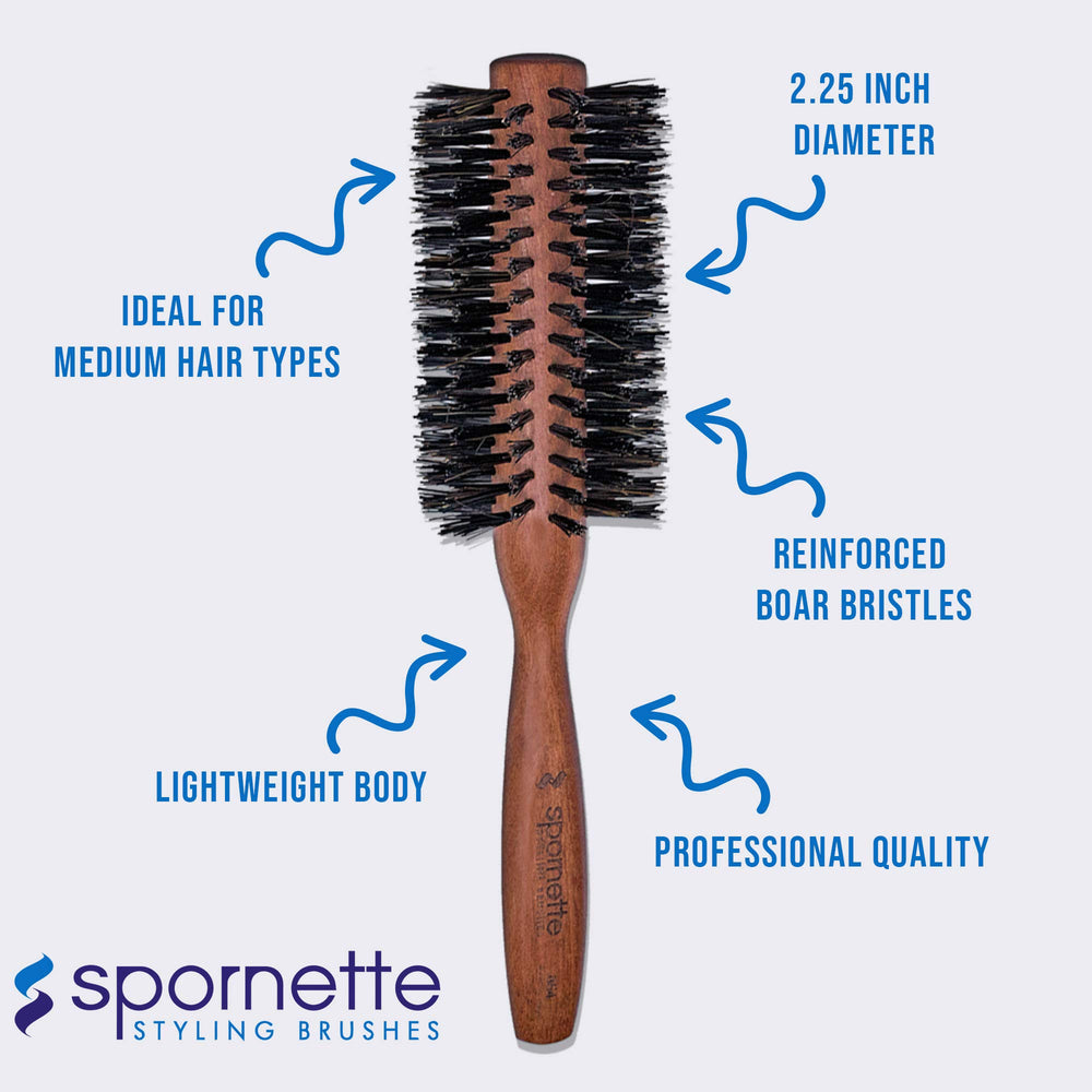 Spornette lightweight ergonomic brush reduces hand fatigue during styling.