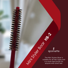 Spornette wooden-handle brush demonstrates precision styling for short hair and bangs