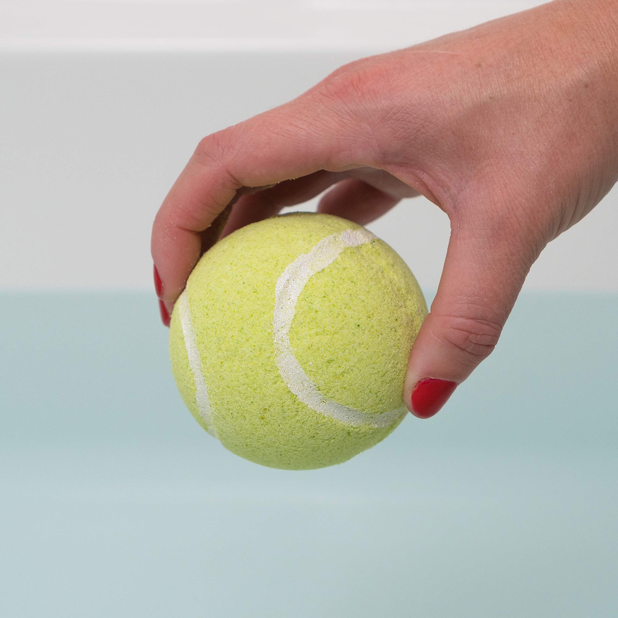 Sportigift tennis-ball-bath-bombs individually-wrapped image shows convenient gift-ready packaging.