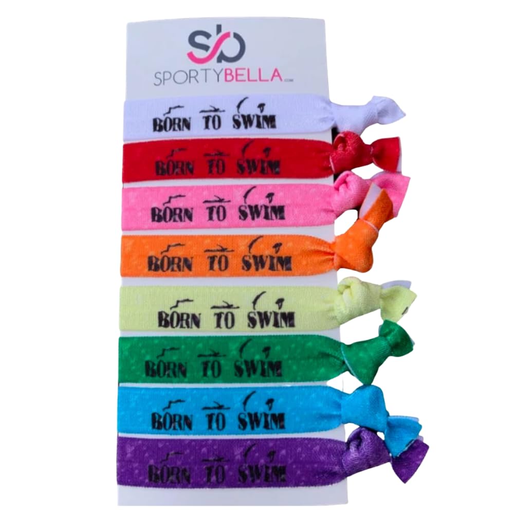 Sportybella swimming hair ties no-crease 8-pack for pool days and smooth ponytails