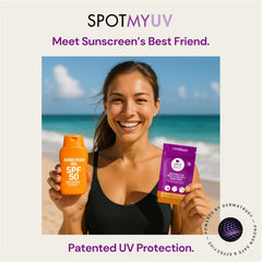 SpotMyUV detection sticker color changes to purple signaling reapplication.