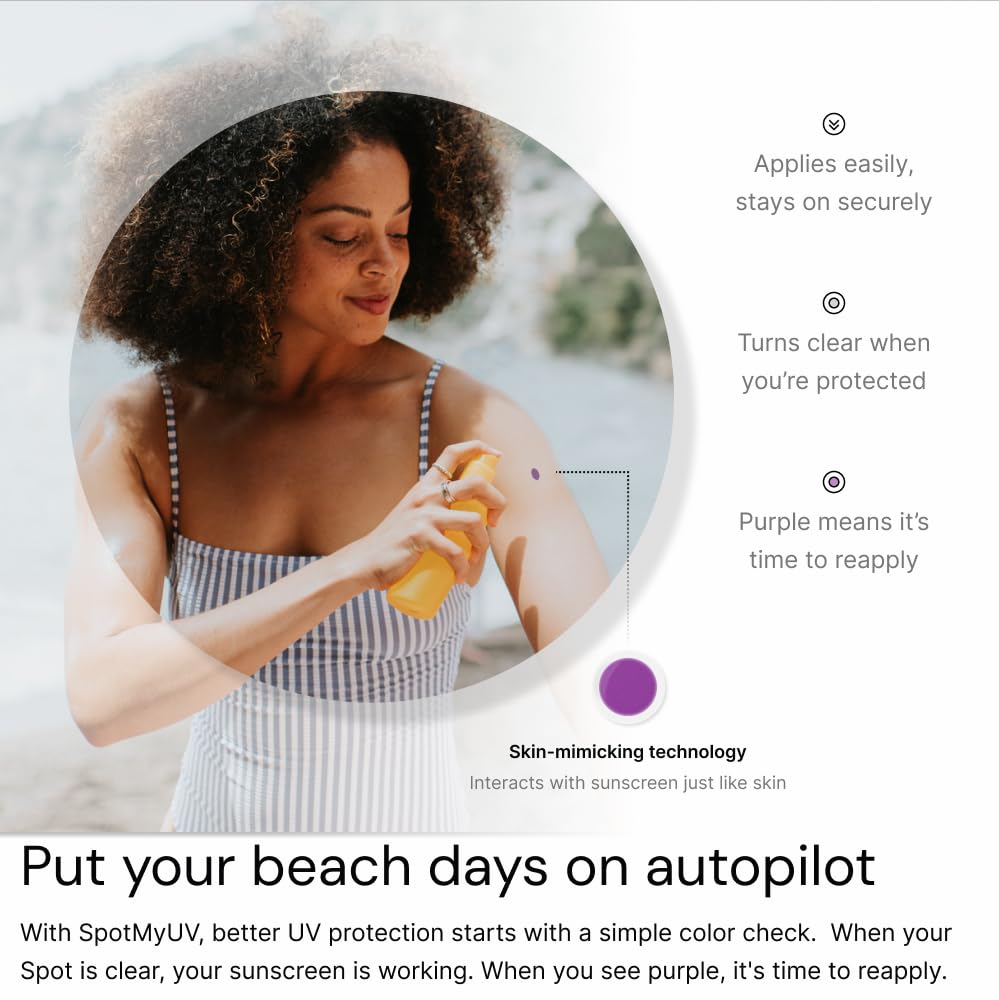 SpotMyUV detection sticker on dry skin at the beach.