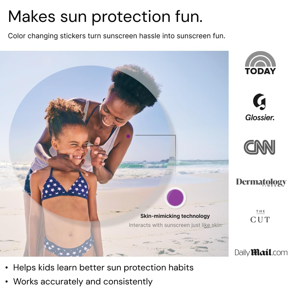 SpotMyUV sticker on kids during sunny playground activity.