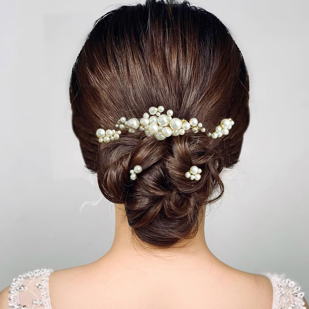 Sppry bridesmaid pearl hair accessory adds subtle shimmer to wedding party looks