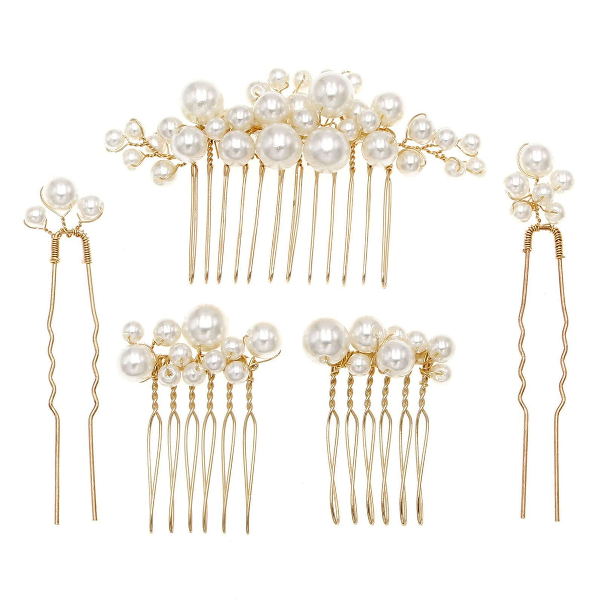 Sppry wedding pearl hair combs set in gold for secure bridal updos