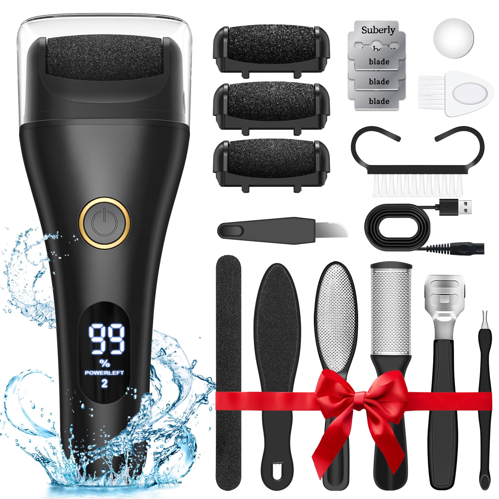 Spriak Electric Foot File front view shows complete 16-in-1 kit for at-home pedicure.