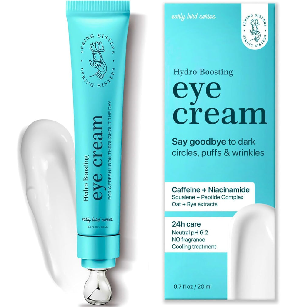 Spring Sisters under-eye cream cooling-tube provides refreshing hydration.