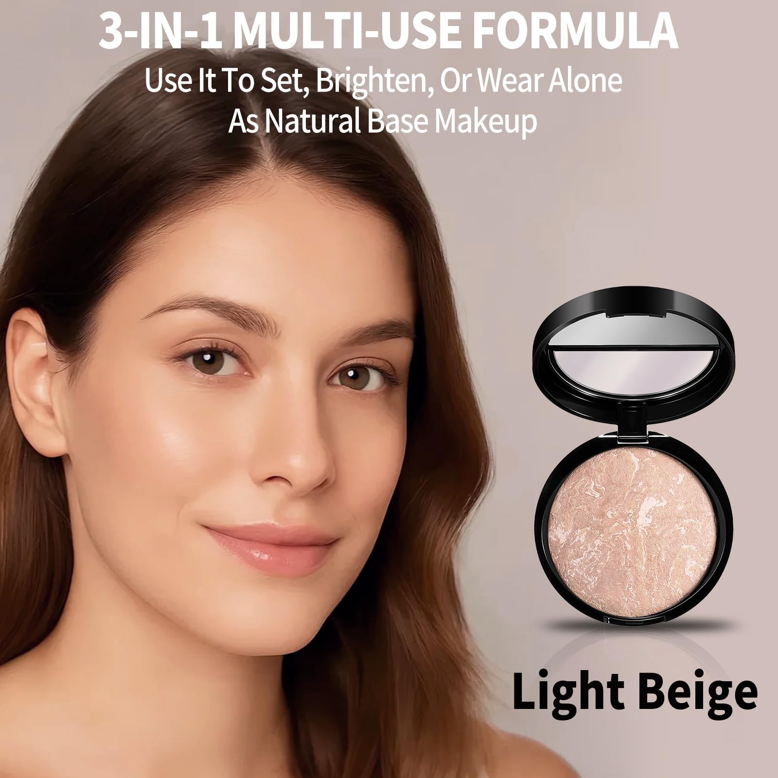 SPRINGSKY Baked Luminous Powder light beige shade swatch for even skin tone