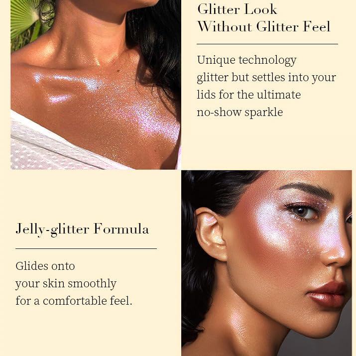 SPRINGSUGAR glitter gel on collarbone and decolletage highlights skin with dimensional shine