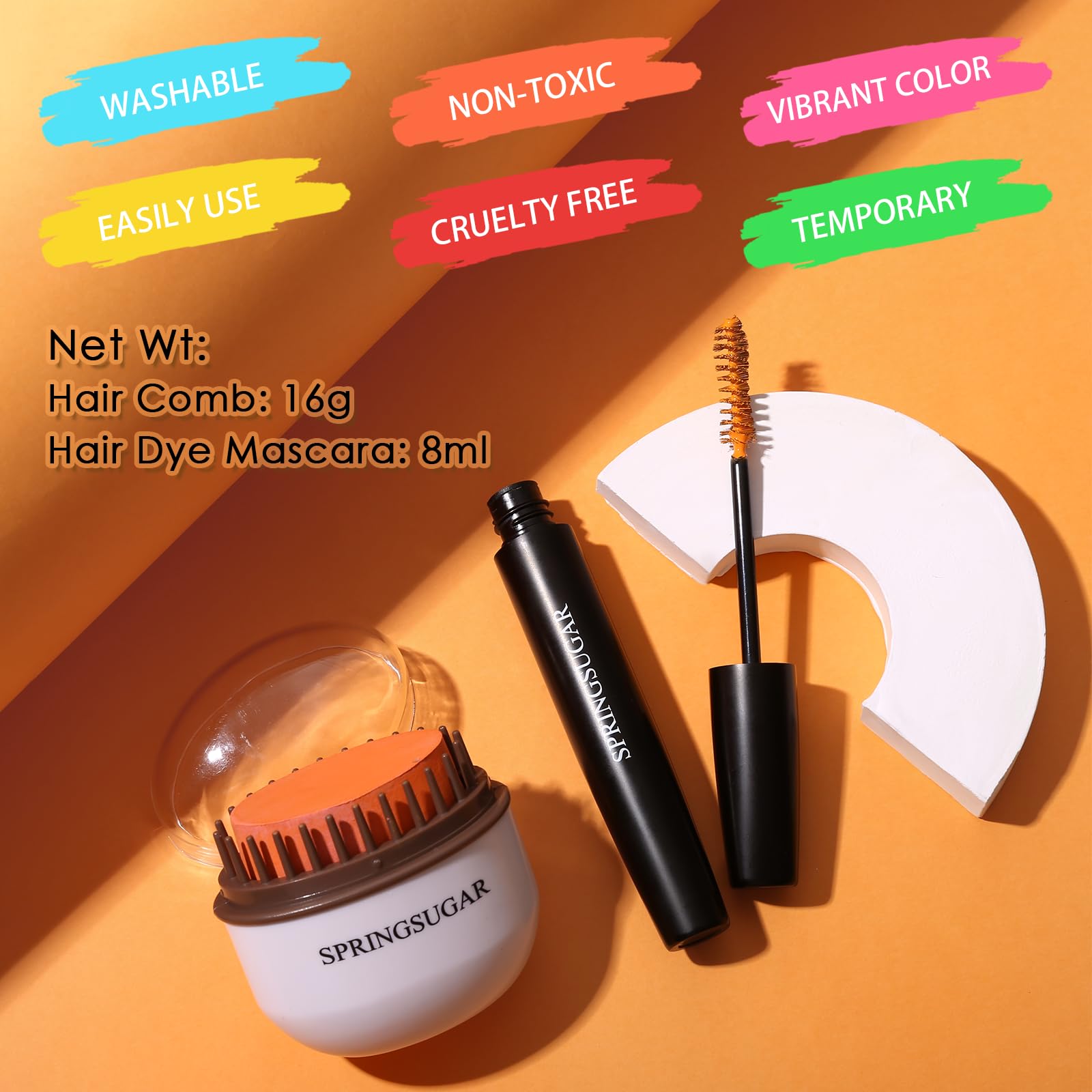 SPRINGSUGAR washable hair mascara dye demonstrating easy removal after party
