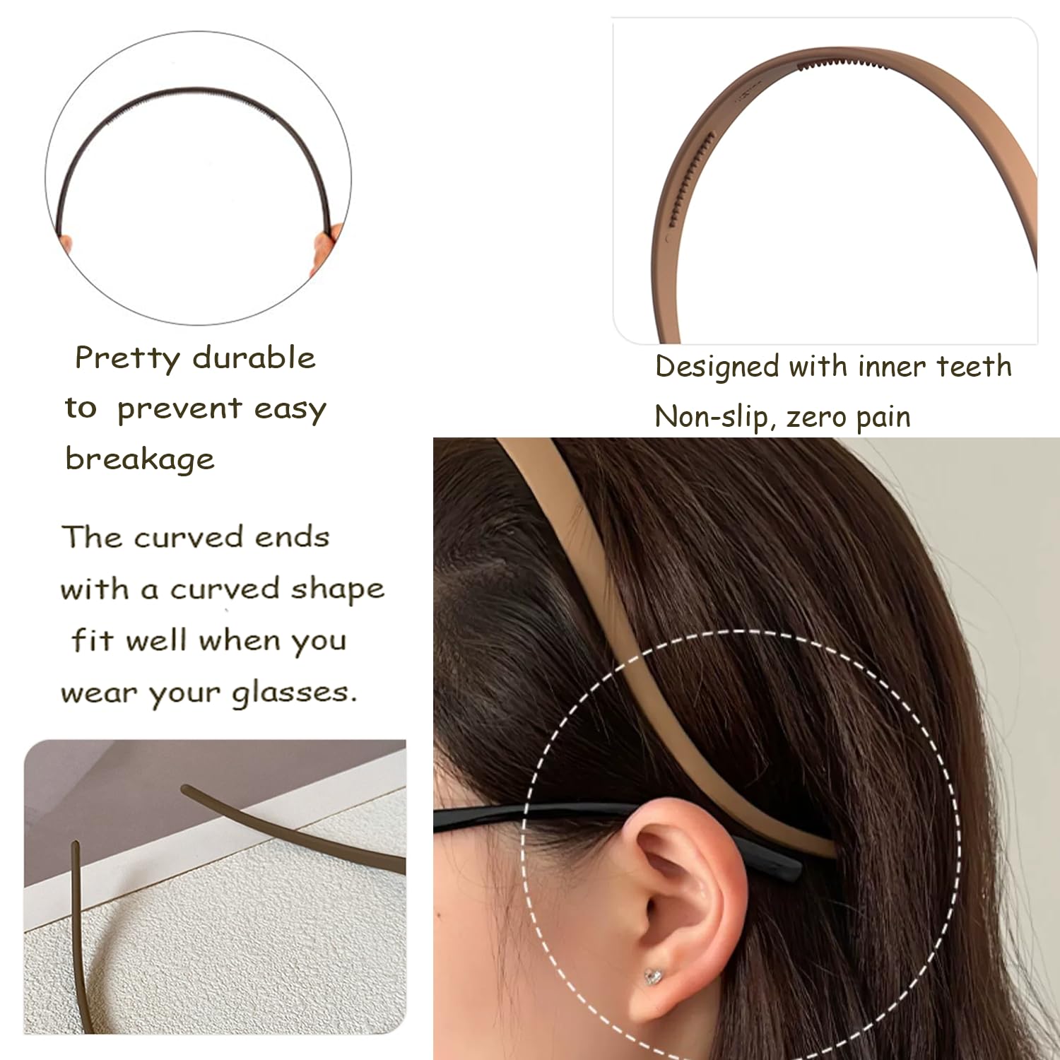 Springtime square headband brown close-up highlights durable, shape-retaining plastic.