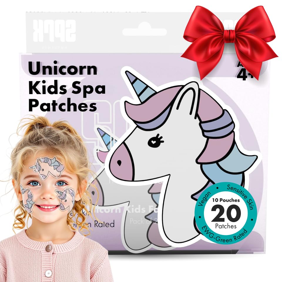 Sprk Naturals Unicorn Kids Face Mask set packaging showcases kid-safe vegan skincare for fun spa days.