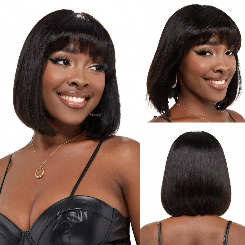 SQPLXK short bob wig with bangs back view shows seamless blend