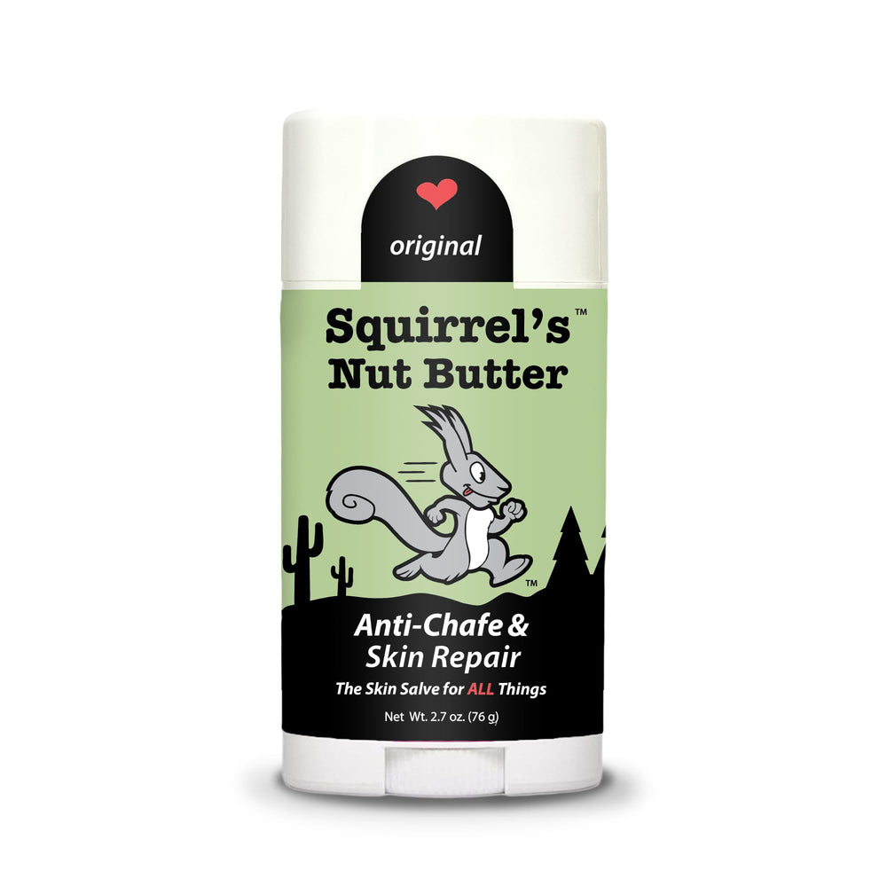 Squirrel's Nut Butter Anti Chafe Stick on thigh area prevents rubbing during runs.
