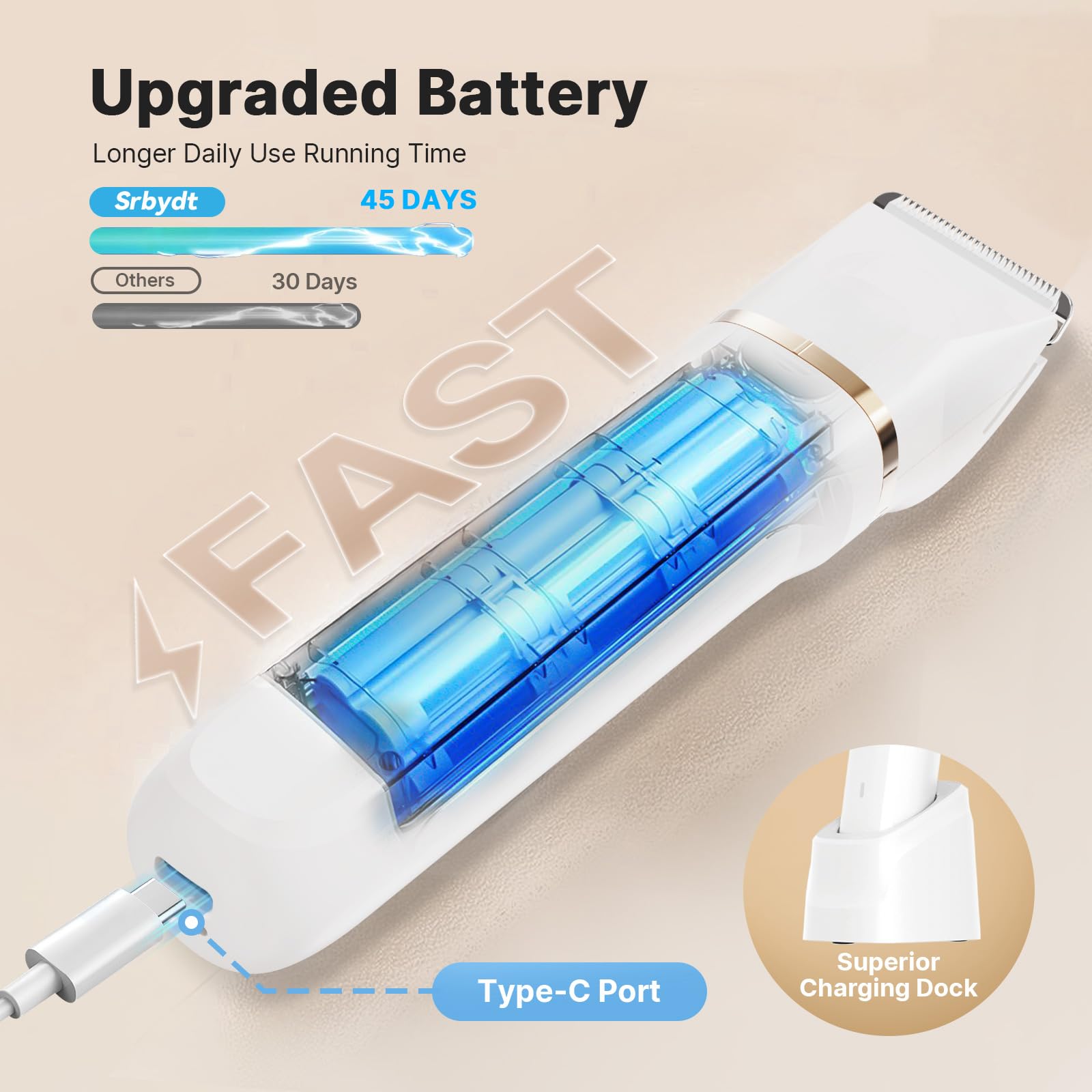 Srbydt compact trimmer fits neatly for travel and on-the-go touch-ups.